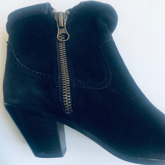 Sam Edelman Louie Black Suede Ankle Zip Bootie Fringe Western - Picture 6 of 9